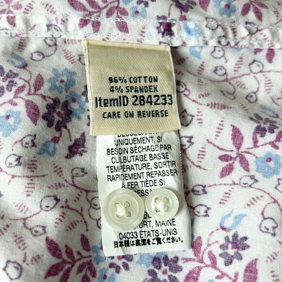 LL Bean Purple Blue White Floral Button-Front Shirt Long Sleeve-Women's Large - Picture 8 of 13